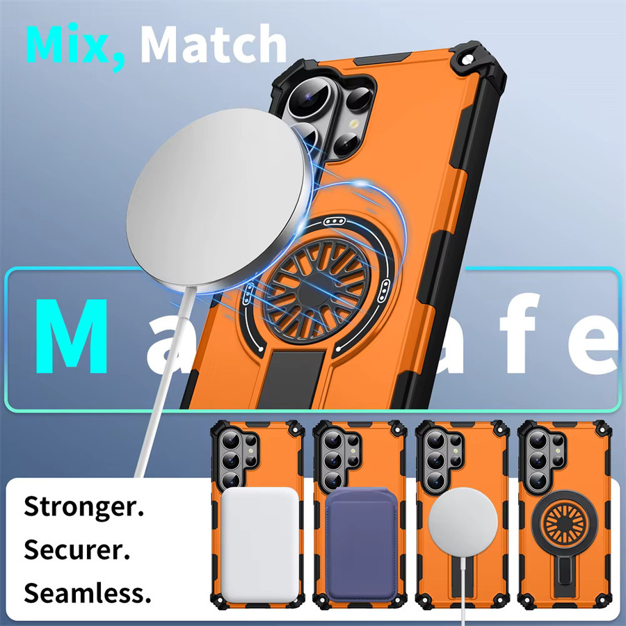 Xeber Armor Matte Magnetische Stoßfeste Standhalterung Hülle für Samsung Galaxy S26 Ultra S25 Edge S24 Plus FE A56 A36 A26 A16 A06 Cover in Blau und Orange - Bild 5