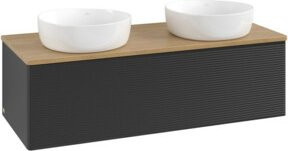 V&B Antao Waschtischunterschrank mit Frontstruktur und Beleuchtung, Eiche Honig, Blau, B/T/H: 120 x 50 x 50 cm - Bild 1
