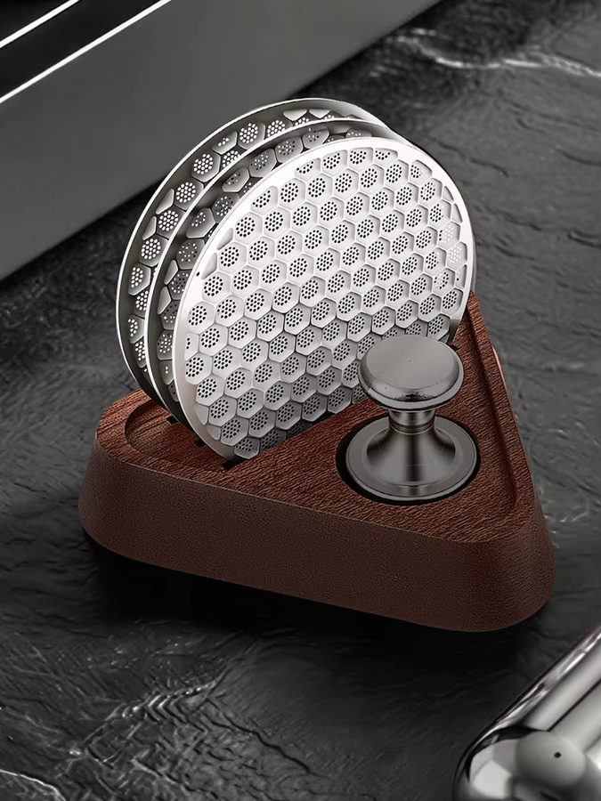 Willstar 3er-Set Edelstahl-Puck-Siebe mit Magnetextraktor und Holzständer in Silber, Durchmesser: 53,3 mm - Bild 6
