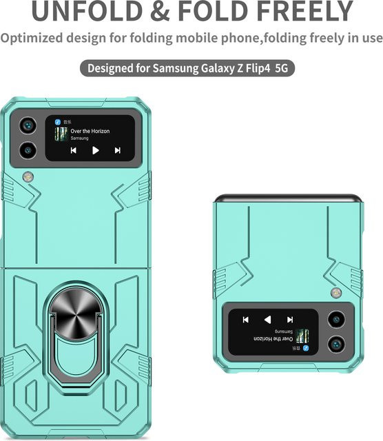 Mech Shell Magnetische Schutzhülle für Samsung Galaxy Z Flip 7 6 5 4 3 mit Drehbarer Ring und Anti-Drop Funktion in Pink oder Turquoise - Bild 1