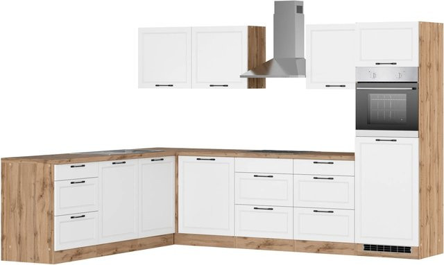 Held Winkelküche Kempten in Landhaus Optik mit Elektrogeräten, Weiß/Wotan, B: 300 cm, H: 200 cm, T: 60 cm - Bild 1