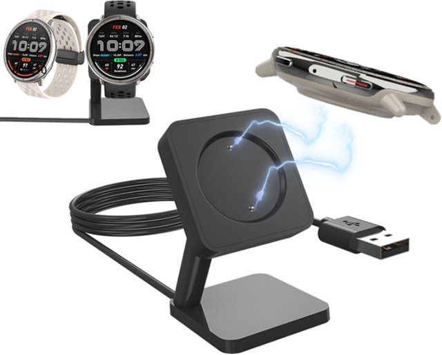 Setoobay USB Desktop-Ladestation und Halterung für Amazfit Active 2 und Bip 6 in Schwarz - Bild 1