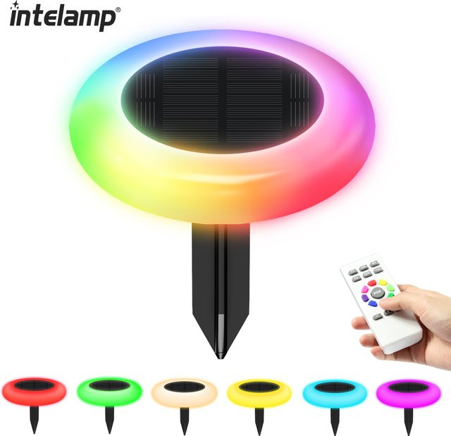 2er Packung intelamp Solarleuchten für den Außenbereich mit Fernbedienung, RGB Multicolour, IP65 wasserdicht, Schwarz - Bild 1