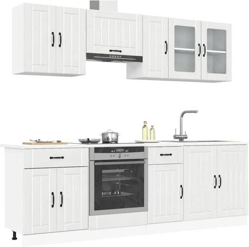 Vidaxl 8-tlg. Küchenschrank-Set Lucca in Hochglanz-Weiß aus Holzwerkstoff und Glas im Landhausstil mit Drehtüren - Bild 1