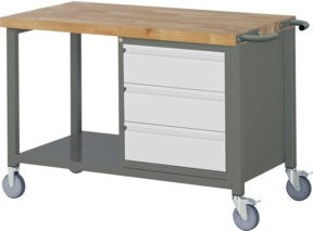 STIER Fahrbare Werkbank Premium mit 3 Schubladen, Grau, B/T/H: 125 x 70 x 88 cm - Bild 1