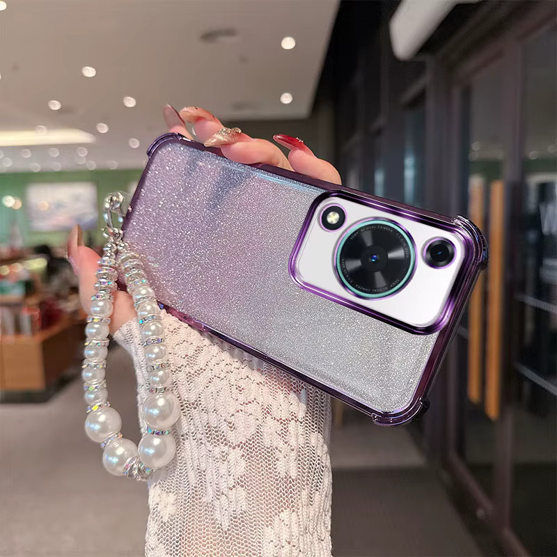 Luxuriöse TPU-Handyhülle mit Gradient Glitter und Perlenketten-Handschlaufen für Huawei Nova Y63 und Y72 in Pink - Bild 2