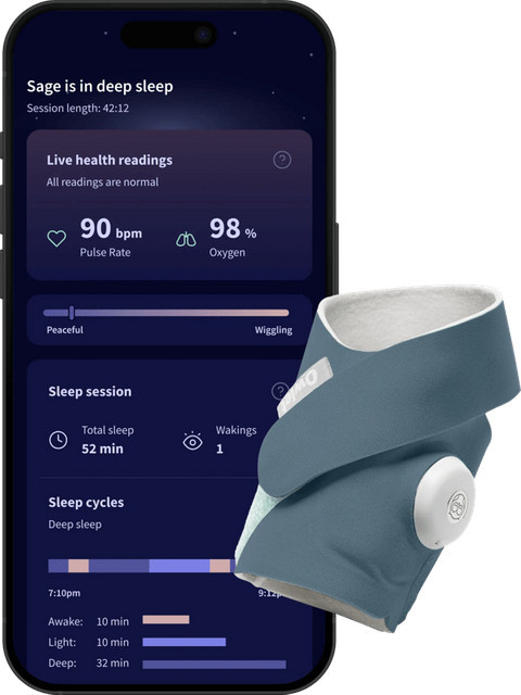 Owlet Dream Sock Wearable in Blue zur Überwachung von Herzfrequenz und Sauerstoffgehalt mit App-Steuerung - Bild 1