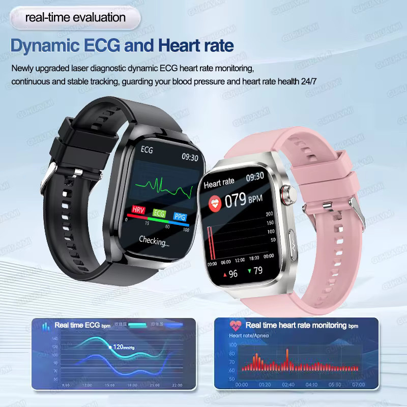 GUHUAVMI EKG Smartwatch in Schwarz mit Gesundheitsdiagnose, Blutdruck-, Blutsauerstoff- und Temperaturüberwachung sowie Bluetooth-Anrufen und Wasserdichtigkeit - Bild 3