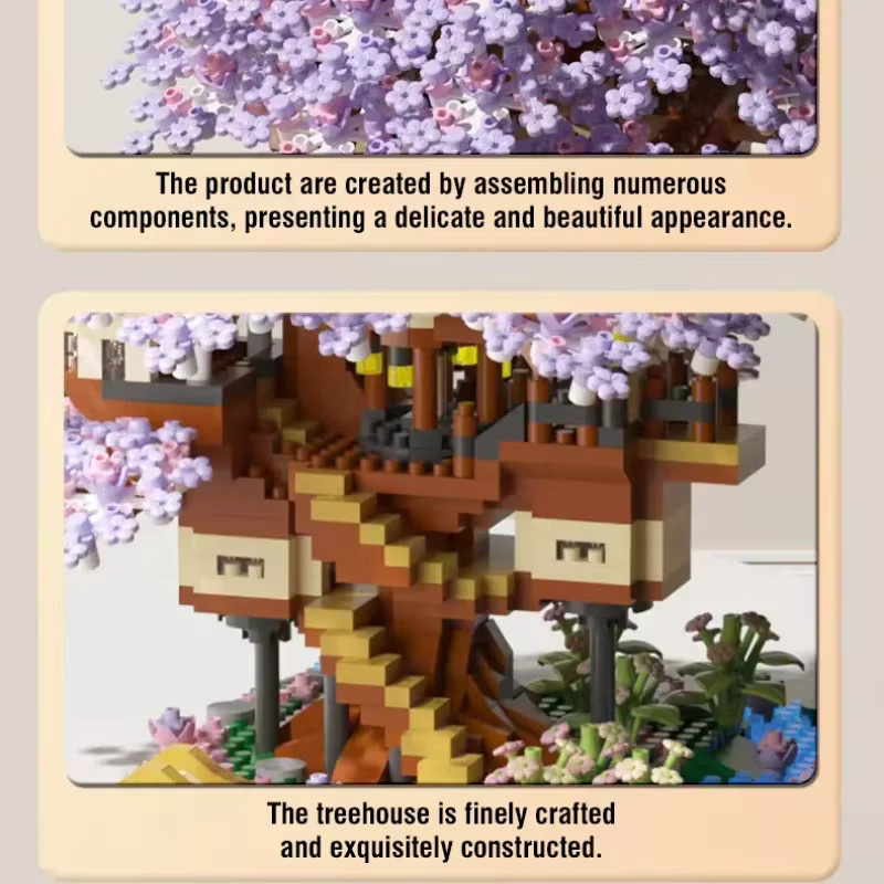 CONUSEA Mini Sakura Baum Haus Bausteine, mit Lichtern, Bunt / Mehrfarbig - Bild 3