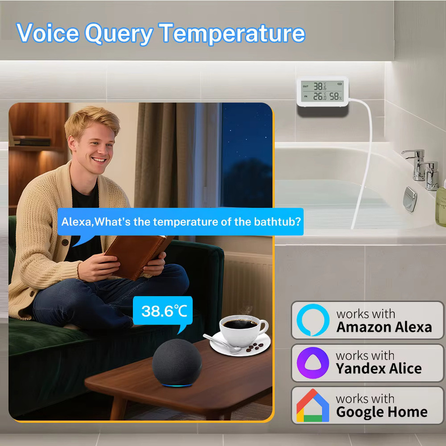 Tuya Smart WiFi Zigbee Temperatur- und Feuchtigkeitssensor mit 2,36-Zoll-LCD und externem Temperaturfühler für Kühlschrank und Aquarium, Farbe: Weiß, kompatibel mit Google Home und Yandex - Bild 5
