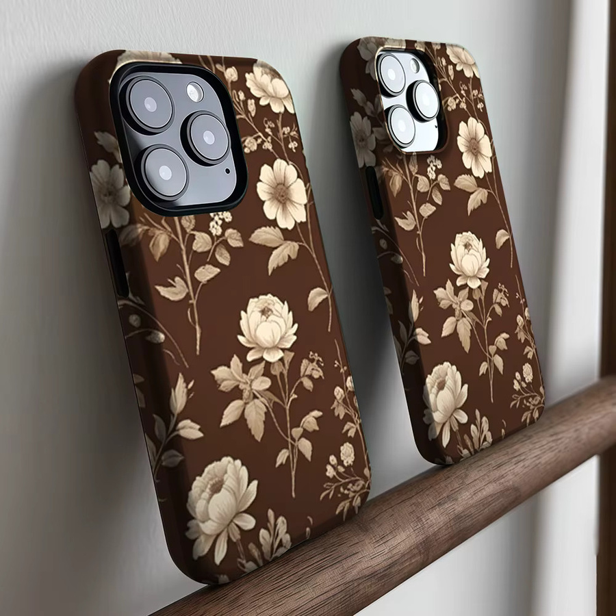 CaseLumi Matte Bumper Schutzhülle für iPhone 17 16 15 14 13 Pro Max mit MagSafe, Stoßfestes Hardcase aus PC, Vintage Braun mit Blumenmuster - Bild 3