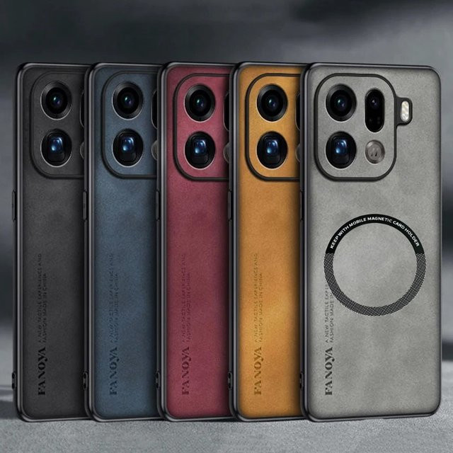 Magnetische Business Schutzhülle aus Schafsleder für OPPO Find X9 und X9Pro in Grau - Bild 1