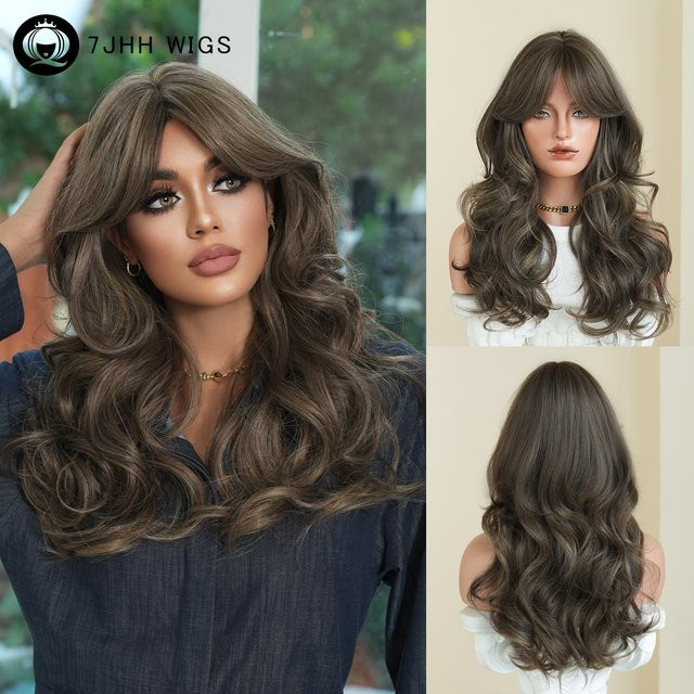 7JHH WIGS Perücke, dunkelbraun, gewellt, Damen - Bild 1