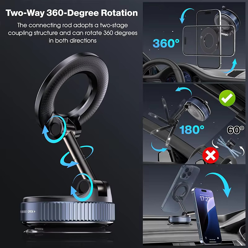 HAPPORIA Magnetischer Autotelefon-Halter mit mechanischem Vakuum-Saugnapf und 360 Grad Drehung in Schwarz - Bild 2