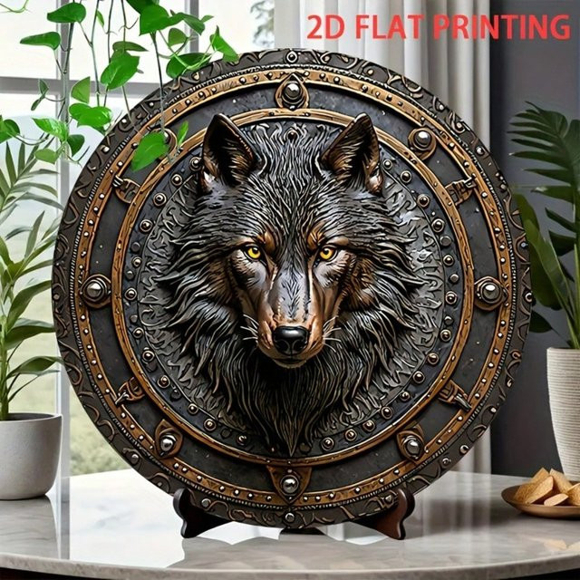 Mittelalterliche runde Wanddekoration aus Metall mit Wolfskopf-Motiv von CIFBUY, Durchmesser: 20,3 cm - Bild 1