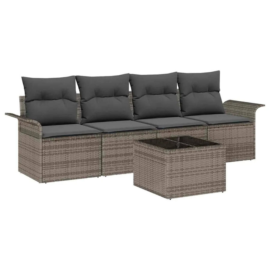vidaXL Garten-Sofa-Set 5-teilig aus Poly-Rattan in Grau mit Polsterkissen und Tisch - Bild 2