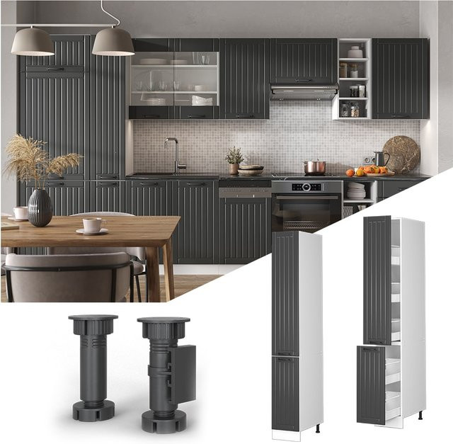 Vicco Apothekerhochschrank Fame-Line Küchenschrank im Landhausstil, Weiß/Dunkelgrau, Breite: 30 cm - Bild 1