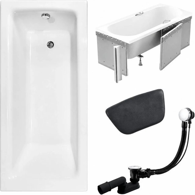 KOLMAN Badewanne KODI aus Acryl in Weiß mit Styroporverkleidung, Kopfstütze, Ablauf und Füßen, B/T: 170 x 75 cm - Bild 1