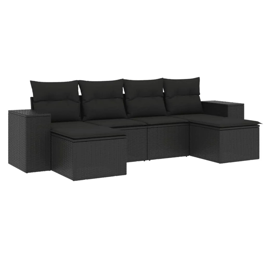 vidaXL 6-teilige Garten-Sofagarnitur aus Poly-Rattan in Schwarz mit Kissen und pulverbeschichtetem Stahlgestell - Bild 2