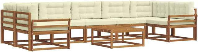 vidaXL Outdoor-Sofagarnitur L-Form aus Akazienholz mit 8 Kissen in Natur und Beige - Bild 1