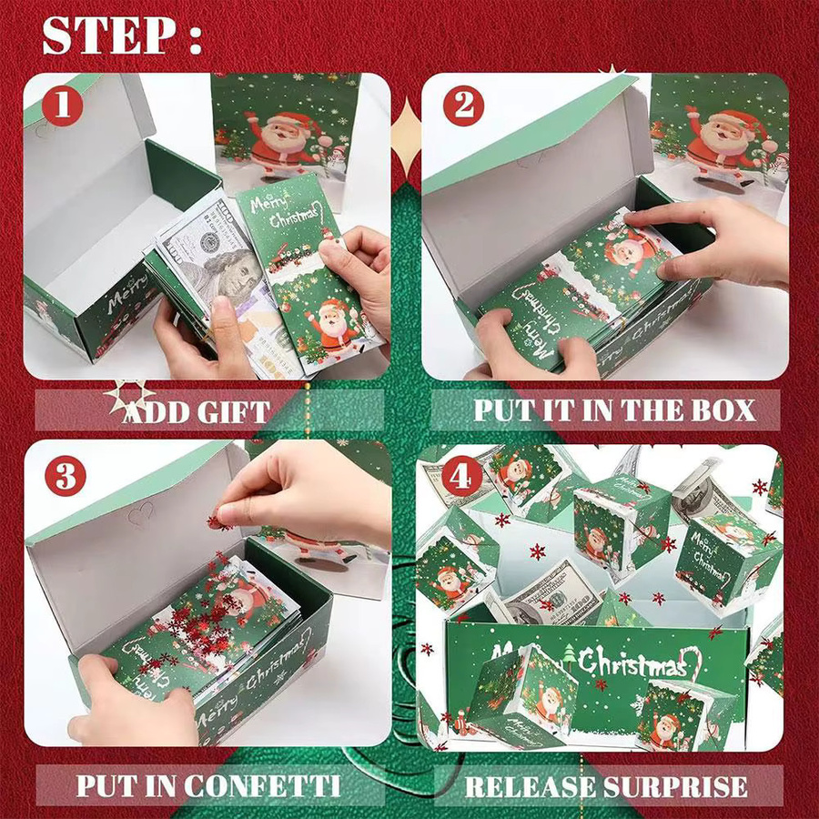 Kreative rote Springbox als Überraschungsgeschenk im Umschlag-Stil für Weihnachten und Geburtstage - Bild 3