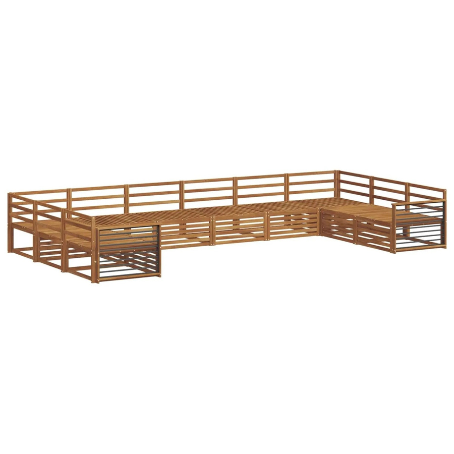vidaXL Sofagarnitur aus Massivholz Akazie in Natur Braun, 10-teiliges U-Form Sofa Set mit Latten-Design - Bild 2