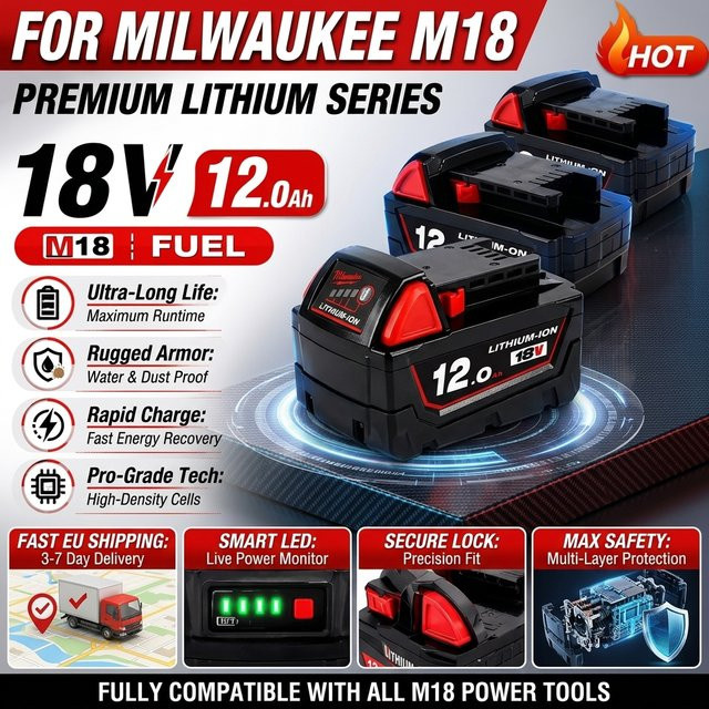 Ddadache Ersatz-Lithium-Ionen-Akku 18V 12000mAh kompatibel mit Milwaukee M18 Akku-Werkzeugen Modell 48-11-1890 und 48-11-1850 - Bild 1