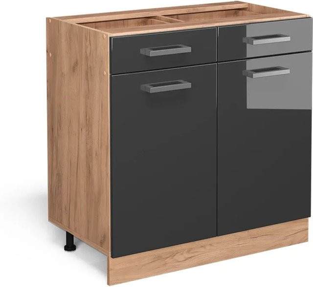 Vicco Küchenunterschrank R-Line Anthrazit Hochglanz und Goldkraft Eiche ohne Arbeitsplatte Breite: 80 cm - Bild 1