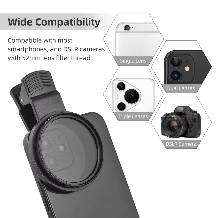 Maerknon CPL Filter Universal Polarisator Filter Objektiv Clip für Smartphones in Schwarz, 52mm - Bild 2