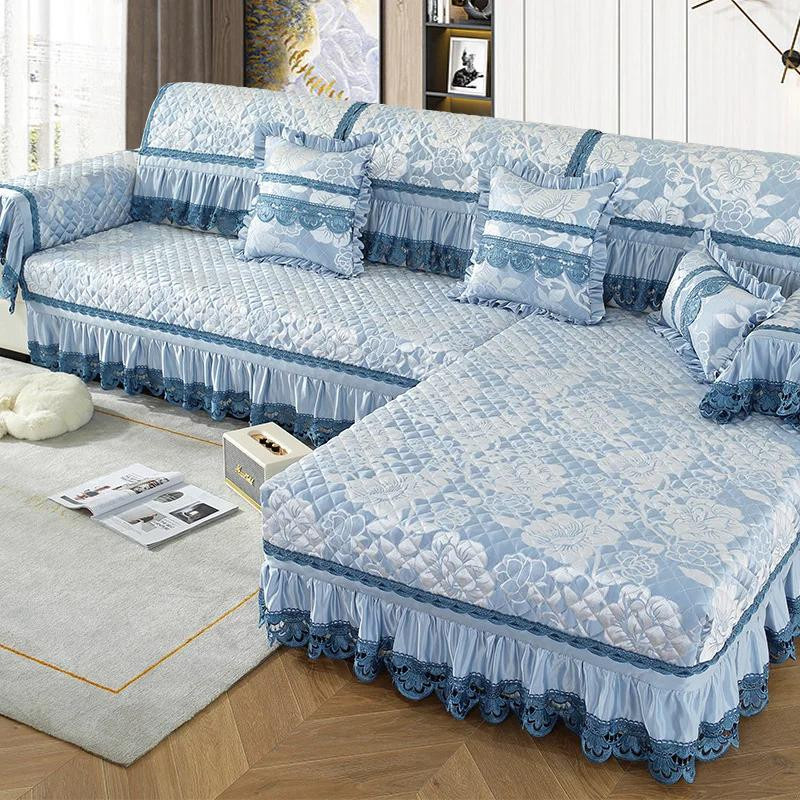 Blaue Sofa-Abdeckung mit Jacquard-Stickerei und Anti-Rutsch-Funktion, B/T/H: 70 x 70 x 0 cm - Bild 2