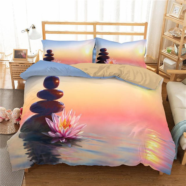 Bettwäsche-Set Zen Stone von Binchi Fitness in Grün mit Natur-Wasser-Druck, bestehend aus Bettbezug und Kissenbezug, B/H: 135 x 200 cm - Bild 1