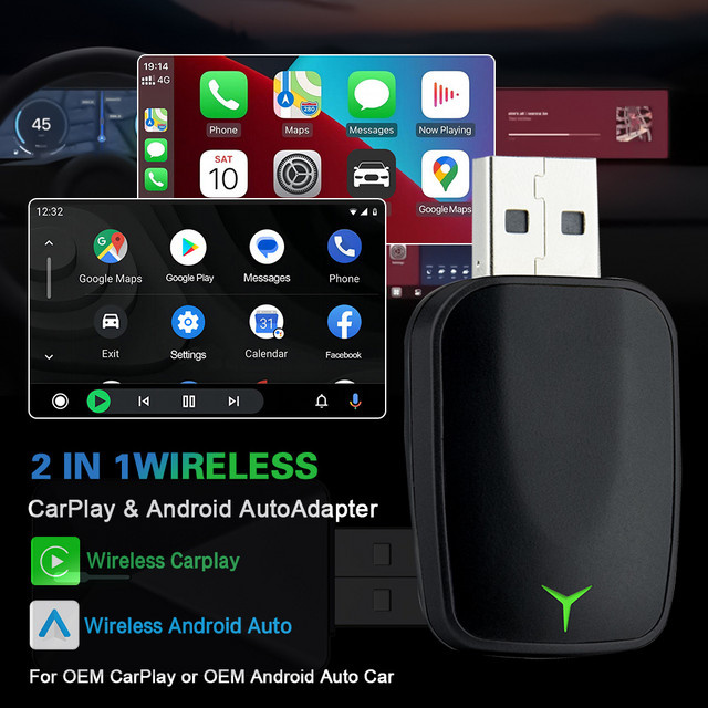 uhulamb 2-in-1 Kabelloser CarPlay und Android Auto Adapter Mini-Box in Schwarz für Nissan als Plug-and-Play Anschluss - Bild 1