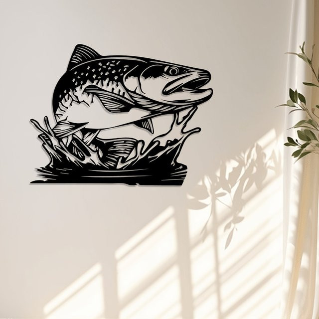 CIFBUY Forellen-Metall-Wandkunst Skulptur in Schwarz als rustikale Wanddekoration - Bild 1
