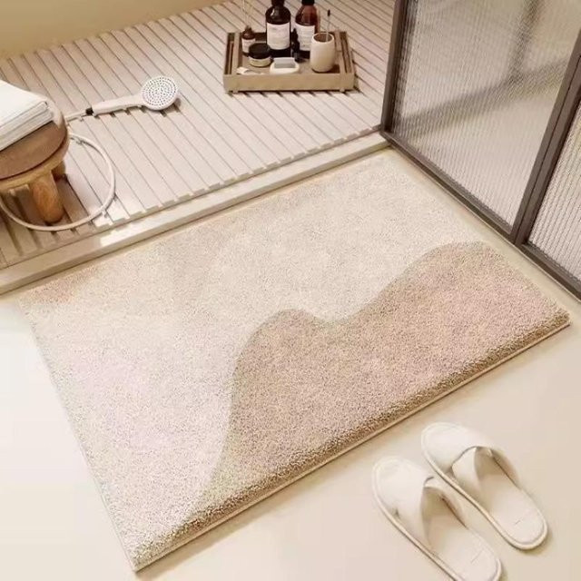 Rutschfeste Badezimmerbodenmatte aus Imitat-Kaschmir mit Cartoon-Design in Beige, B/T: 60 x 40 cm - Bild 1