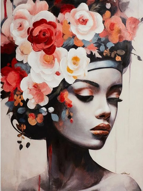 Art Universe Leinwandbild Schönheit mit Pastellblumen in Grau und Multicolour, Breite: 90 cm, Höhe: 120 cm - Bild 1