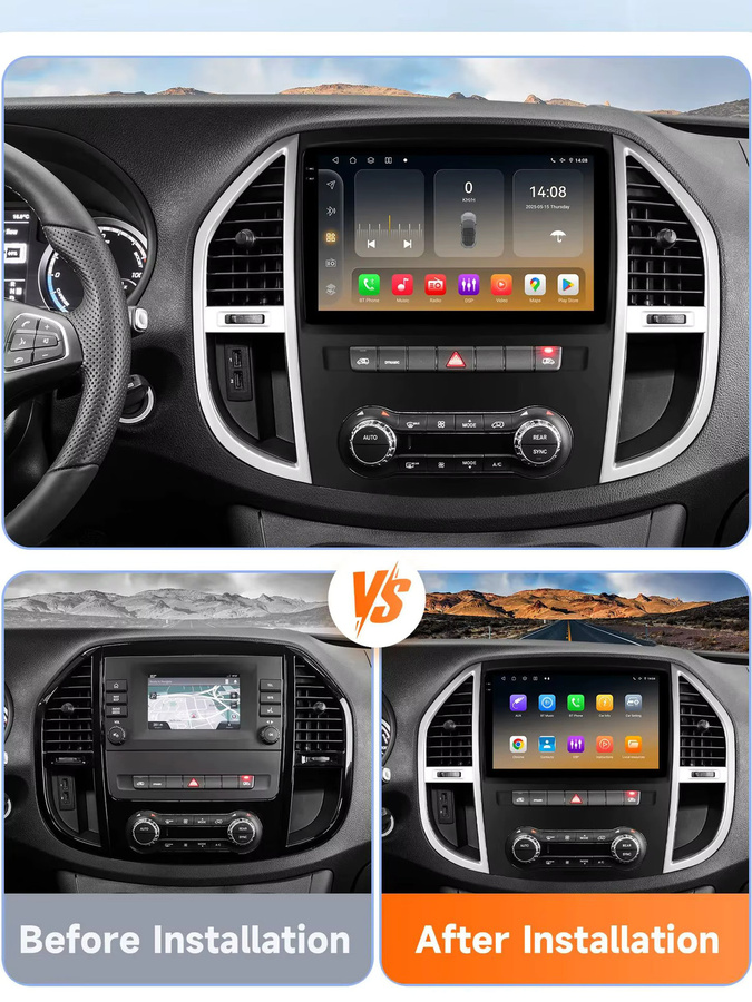 Hizpo Android 14 Autoradio für Mercedes Benz Vito W447 2014 - 2021 mit 8GB RAM, 128GB Speicher, Snapdragon 6115, GPS und 4G Carplay in Schwarz - Bild 4