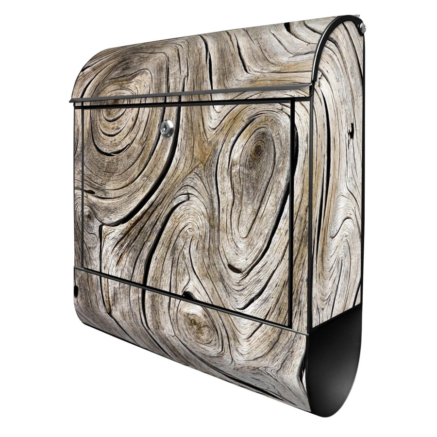 Banjado Design Briefkasten Schwarz Pulverbeschichtet mit Zeitungsfach und Motiv Holzwirbel, B/T/H: 39 x 14 x 47 cm - Bild 2