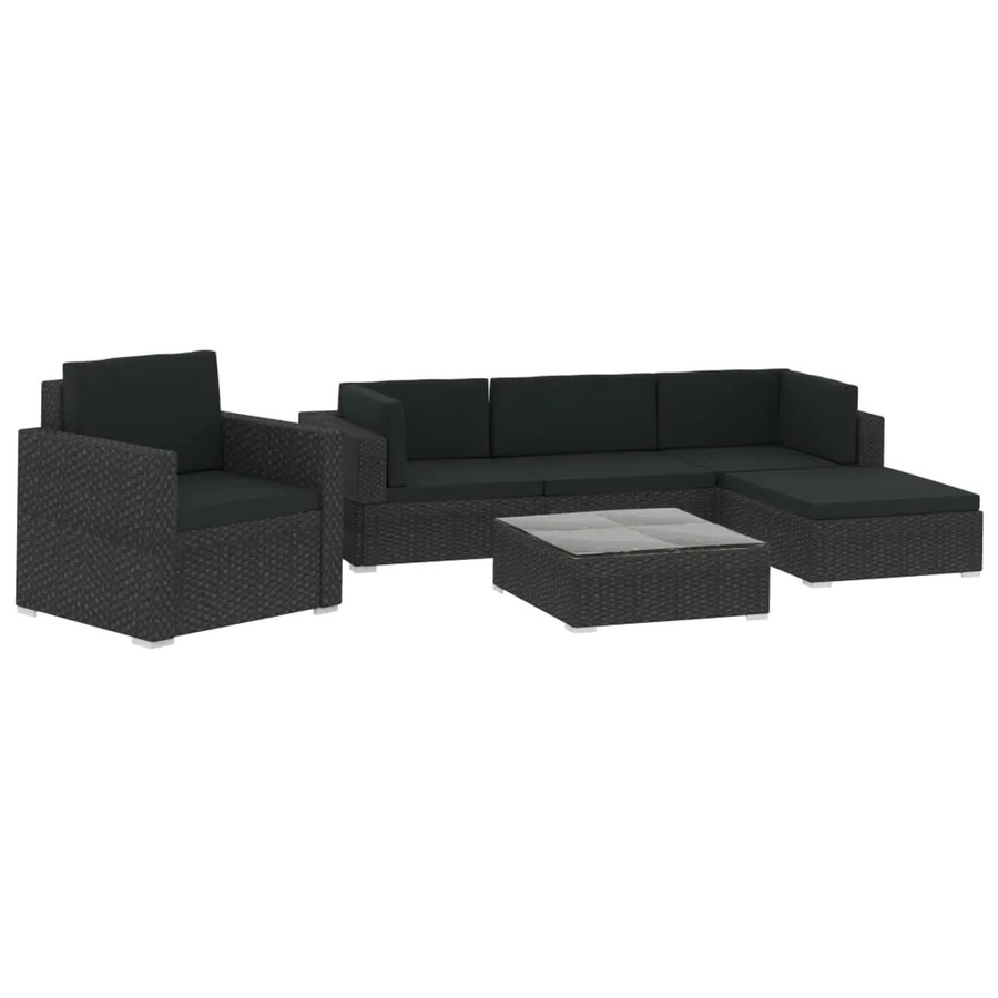 vidaXL 6-tlg Garten-Lounge-Set L-Form aus Poly Rattan mit Auflagen in Schwarz - Bild 2