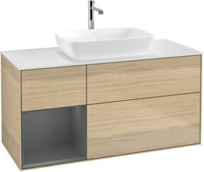 V&B Waschtischunterschrank Finion mit Wandbeleuchtung, Breite: 120 cm, Farbe: Anthrazit und Eiche lackiert - Bild 1