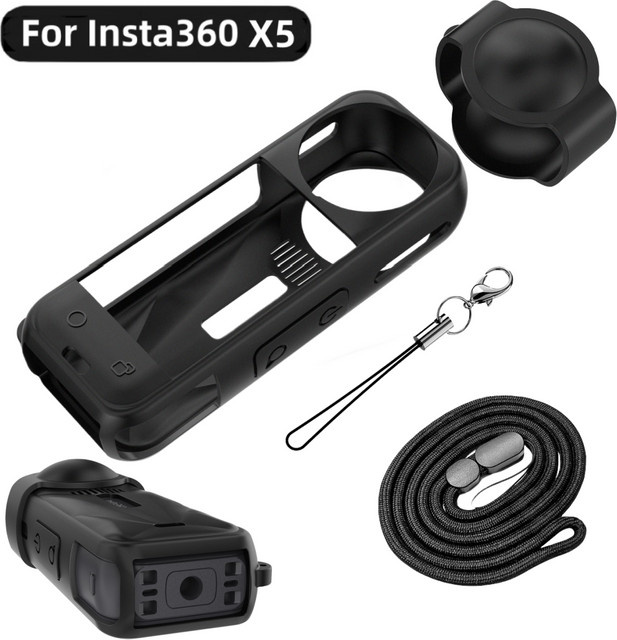 Silikonhülle für Insta360 X5 inklusive Schutzkappe für die Objektivabdeckung in Schwarz - Bild 1