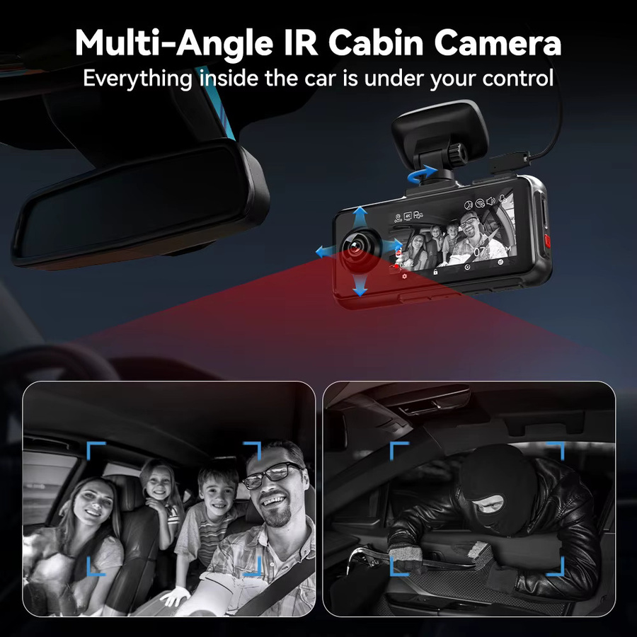 REDTIGER A6 3-Kamera-System Dashcam in Schwarz mit 4K UHD, integriertem 5,8GHz WLAN und GPS für Front-, Innen- und Heckaufnahme inklusive Nachtsicht und Parküberwachung - Bild 4