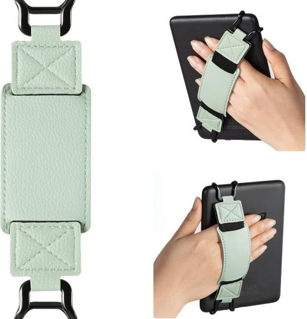 Universal E-Reader Sicherheit Handschlaufe Halter aus PU Leder in Schwarz für 6-7 Zoll Geräte wie Kindle, Kobo und Tablets mit Finger Grip und Gummibändern - Bild 1