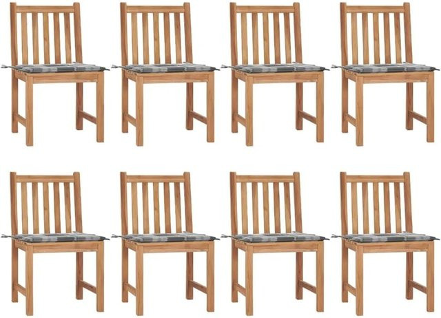 vidaXL Gartenstuhl-Set 8 Stück aus Teak-Massivholz mit Kissen in Braun und Grau - Bild 1
