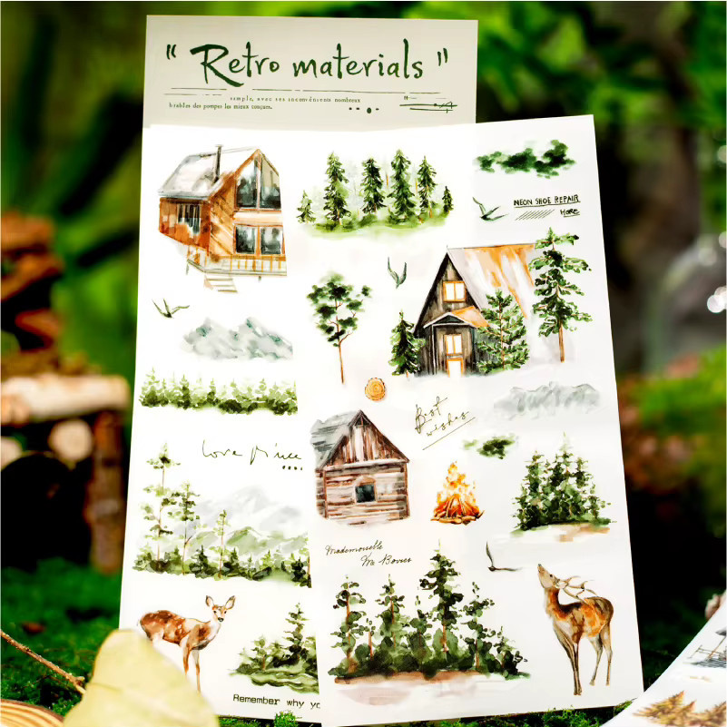 Hobbisland Retro Rub-on Aufkleber Winter-Wald-Hirsch in Multicolour für Scrapbooking und Journal-Dekoration - Bild 2