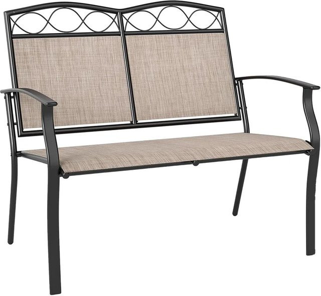 Costway Gartenbank für 2 Personen aus Metall und Stoff mit Armlehnen und wetterfesten Kissen in Hellbraun/Beige - Bild 1