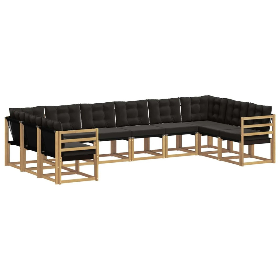 vidaXL Outdoor-Sofagarnitur in L-Form aus Akazienholz mit Textilene und Kissen, Weiß-Schwarz - Bild 2