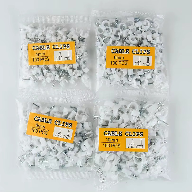 Set aus 400 runden Kabelclips in Weiß für Kabelmanagement von RG6, CAT6 und RJ45 mit Durchmessern von 4mm, 6mm, 8mm und 10mm - Bild 3