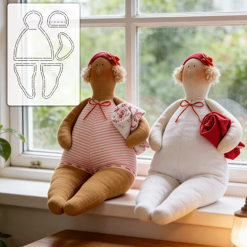 YOMDID Patchwork-Schablone mit niedlichem Mädchen-Design in gebrochenem Weiß, PET-Nähführung und Nähvorlage für DIY-Projekte - Bild 3