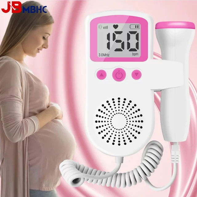 JBMBHC Digitaler Fetal-Doppler Baby-Herzschlag-Monitor mit 3 MHz Doppler-Technik in Pink und Weiß - Bild 1