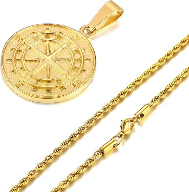 Rui Di Halskette Edelstahl, Gold, Kompass Anhänger, 60 cm, Herren - Bild 1